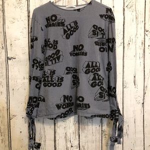 Statement Pop Art Blouse Pinstripe Shirt NO WORRIES ALL GOOD Small Edgy Casual